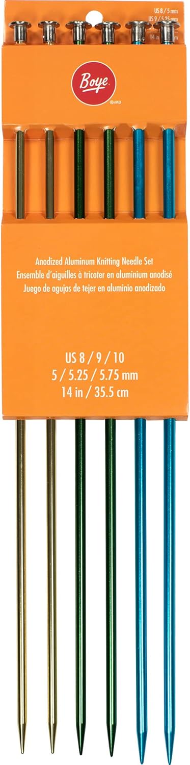 Boye 32936604000M Anodized Aluminum Straight Knitting Needle Set, US Sizes 8, 9, 10, 3 Sets