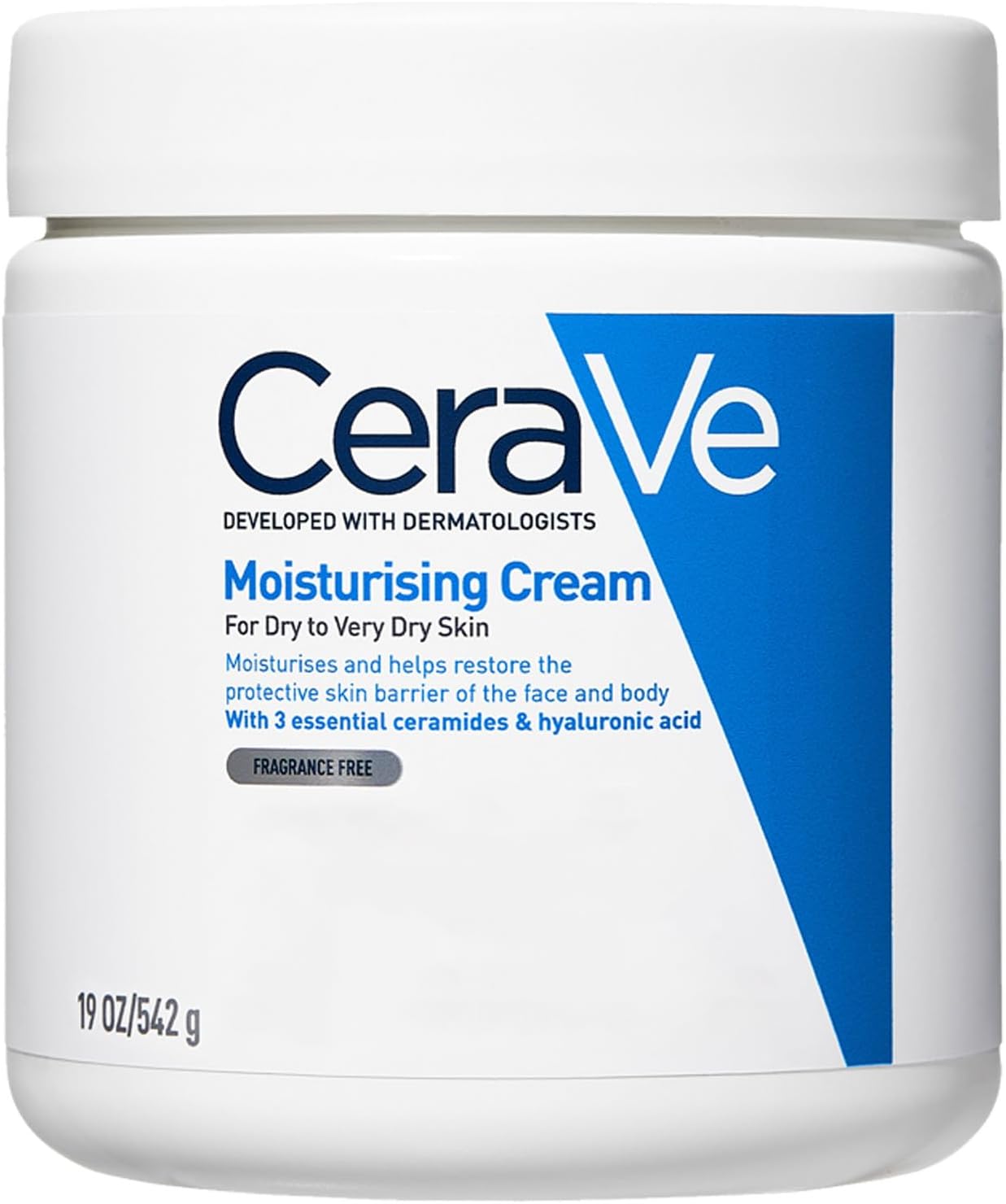 CeraVe Moisturising Cream, Face & Body, With 3 essential ceramides & hyaluronic acid, For dry to very dry skin, 542 g/19 oz
