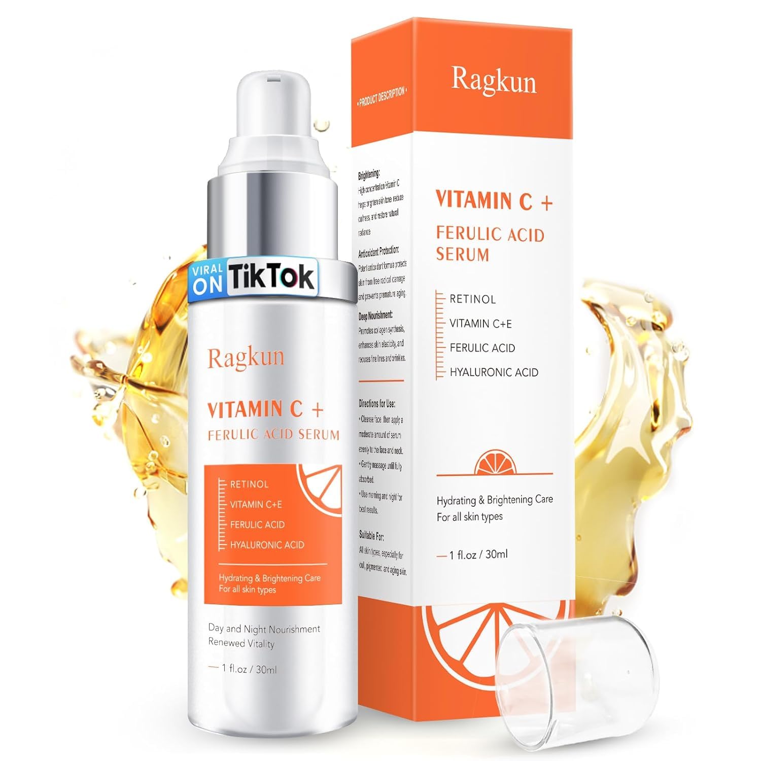 Super Vitamin C 20% Serum for Women, Dark Spot Remover for Face, CE Ferulic Acid, Hyaluronic Acid, Retinol, Hydrate & Plump Skin Care Anti Aging Wrinkle Brightening Skincare -1 Fl Oz.