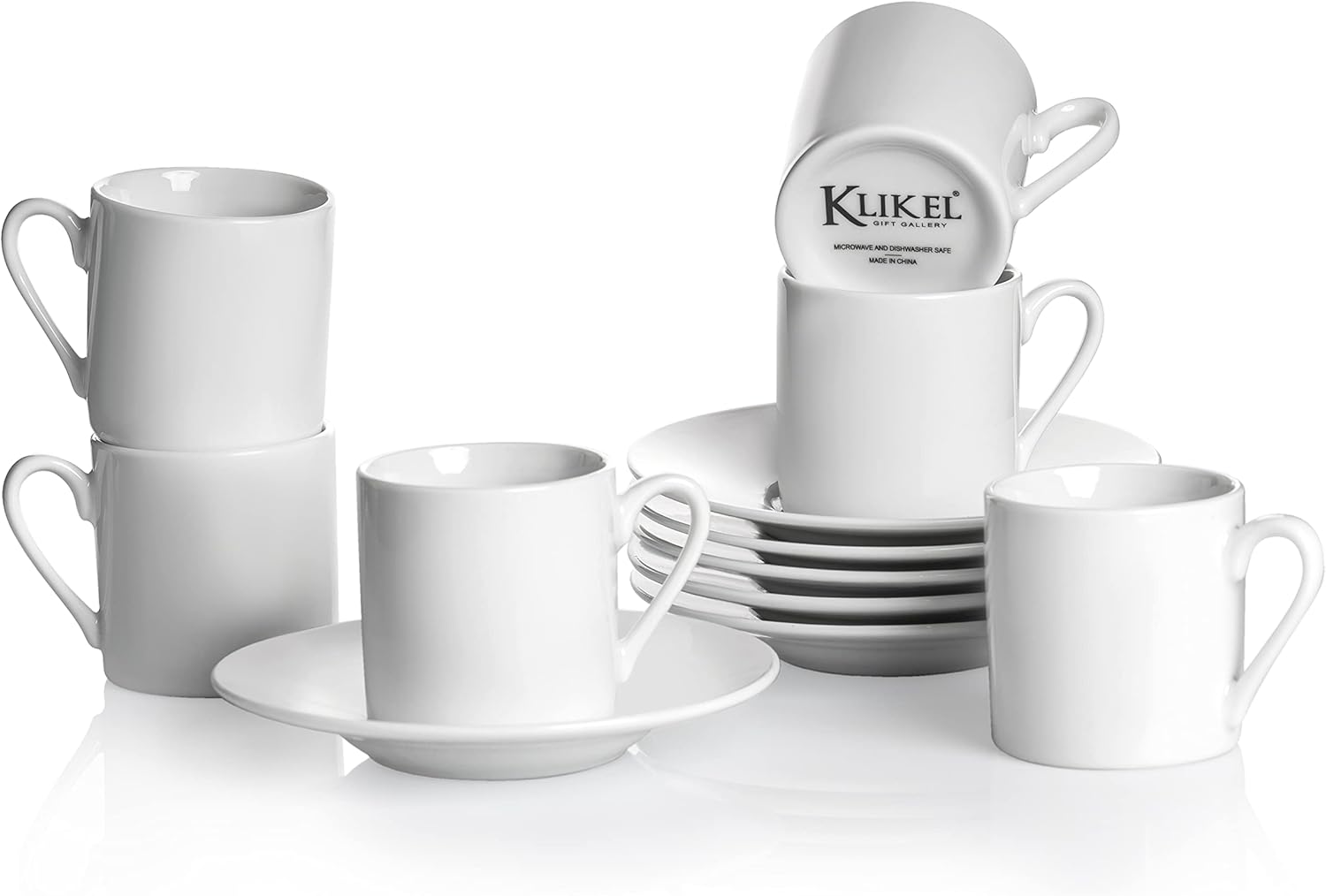 Klikel Espresso Cup And Saucer Set - White Cappuccino Cup - Demitasse Cup - Espresso Mug - Small Coffee Cups For Cuban Coffee or Italian Espresso - Espresso Cups Set Of 6