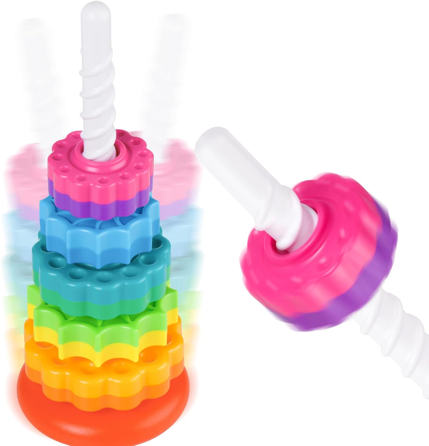 NiToy Spinning Stacking Toy for Kids, Rainbow Tower Dual-Color Spinning Wheels Premium Strong BPA-Free ABS Plastic Early Education Fun Learning and Engaging Brain Development Toys (Small)