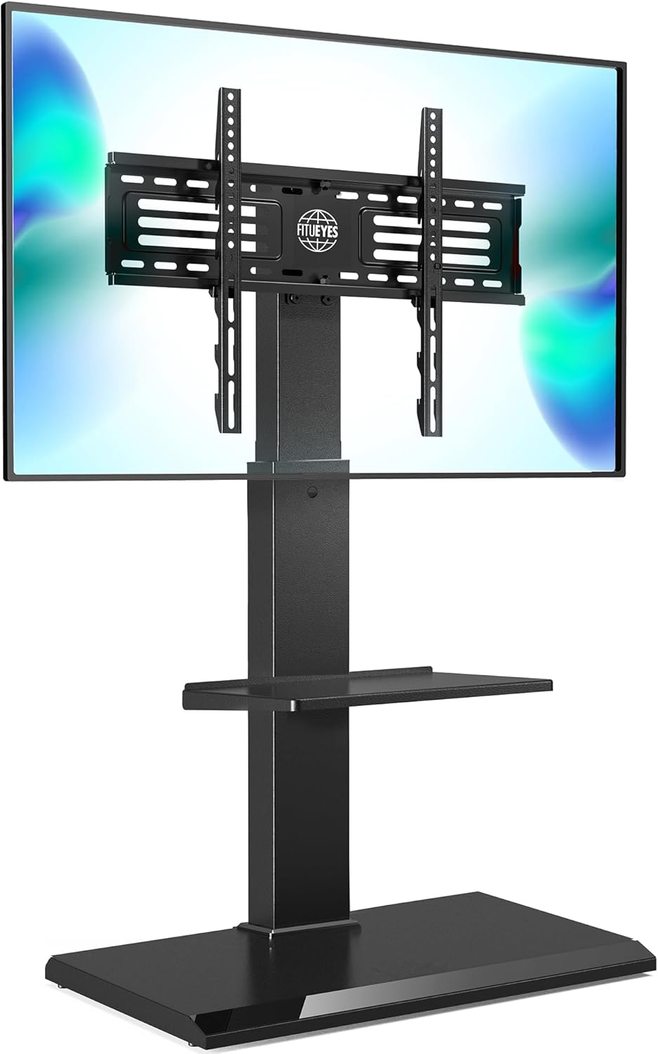 FITUEYES Floor TV Stands with Swivel TILT Mount for 32 39 40 43 49 50 55 60 65 70 75 Inch LCD LED TVs with Iron Base Adjustable Shelf Universal Television Stands for Bedroom and Living Room (Black)