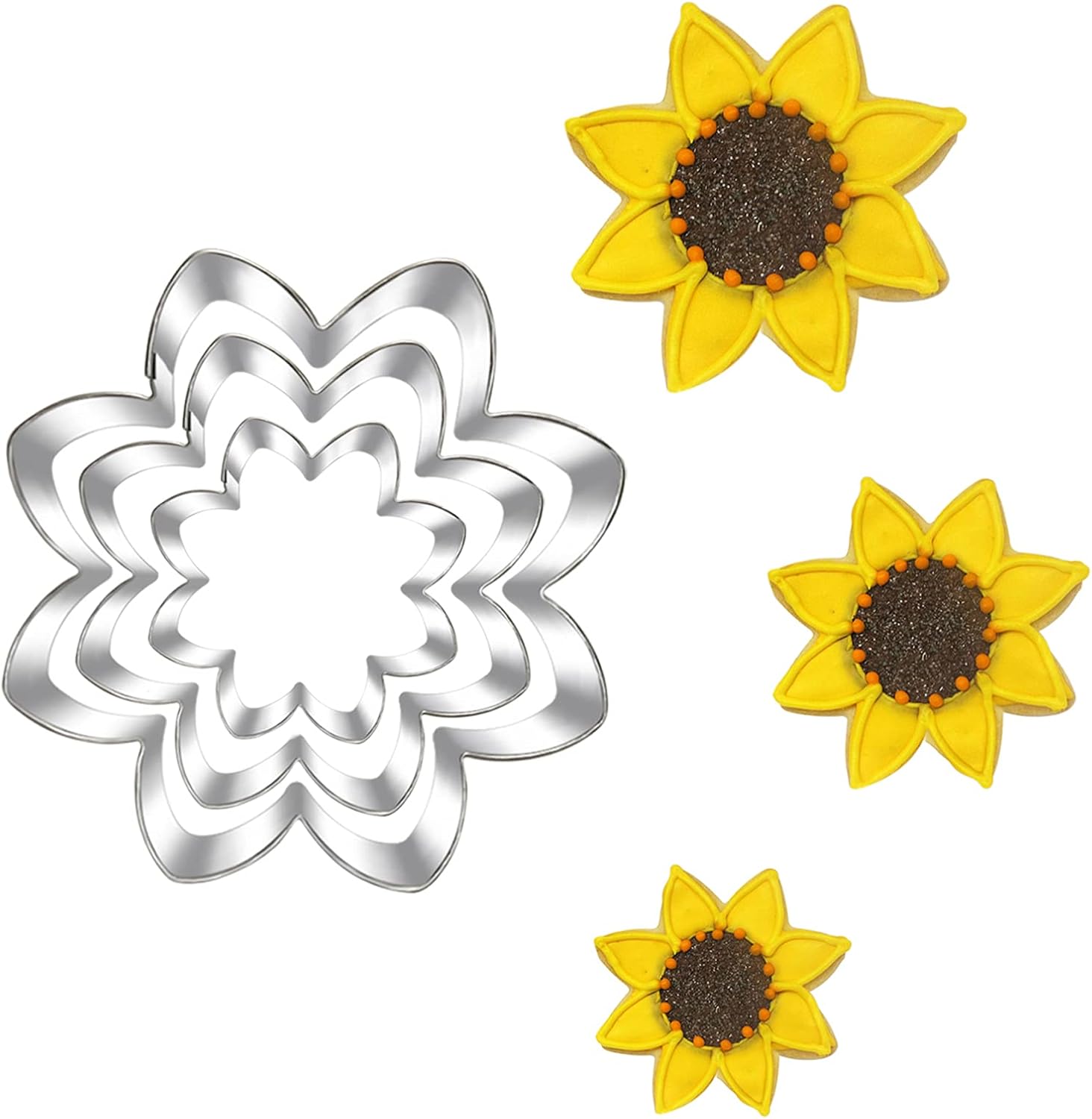Sunflower Cookie Cutter Set-Size 3.8" 3.1" 2.6"-3 Piece-Cookie Cutters for You Are My Sunshine Baby Shower Birthday Party Decorations