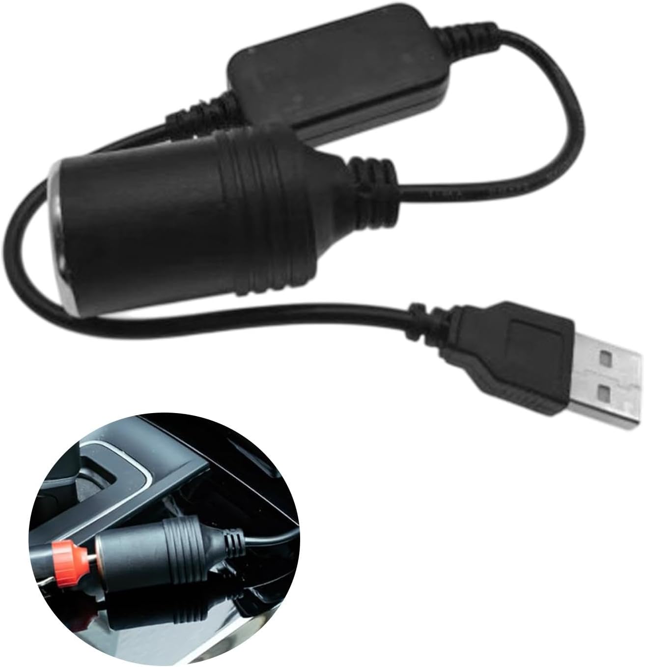 0.35M USB to Cigarette Lighter Adapter, 5V USB A Male to 12V Car Cigarette Lighter Socket Female Converter Adapter Cord, USB C Power Cable Car Charger for Car Electronics and Accessories