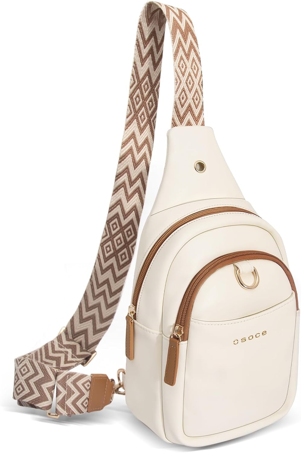 OSOCE Crossbody Bag for Women PU Sling Belt Bag Small Shoulder Chest Bag Purses with Adjustable Guitar Strap Phone Cable Hole Fanny Pack Cross Body Bags with for Ladies Travel Shopping.