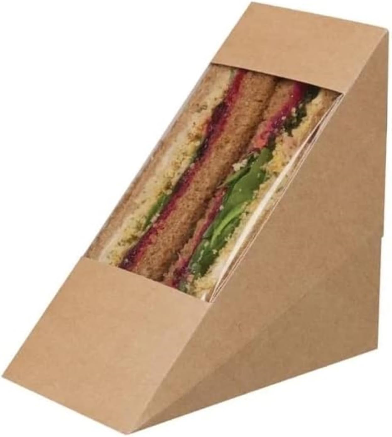 HOT BARGAINS 50 X Single Kraft Sandwich Wedges with Long Window to Make Perfect Display Size Large (125x65x125 mm) for Keep Sandwiches Fresh