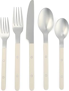 Sur La Table Kitchen Essentials 20 Piece Flatware Silverware Set - Stainless Steel Utensils - Forks, Spoons, Knives - Linen