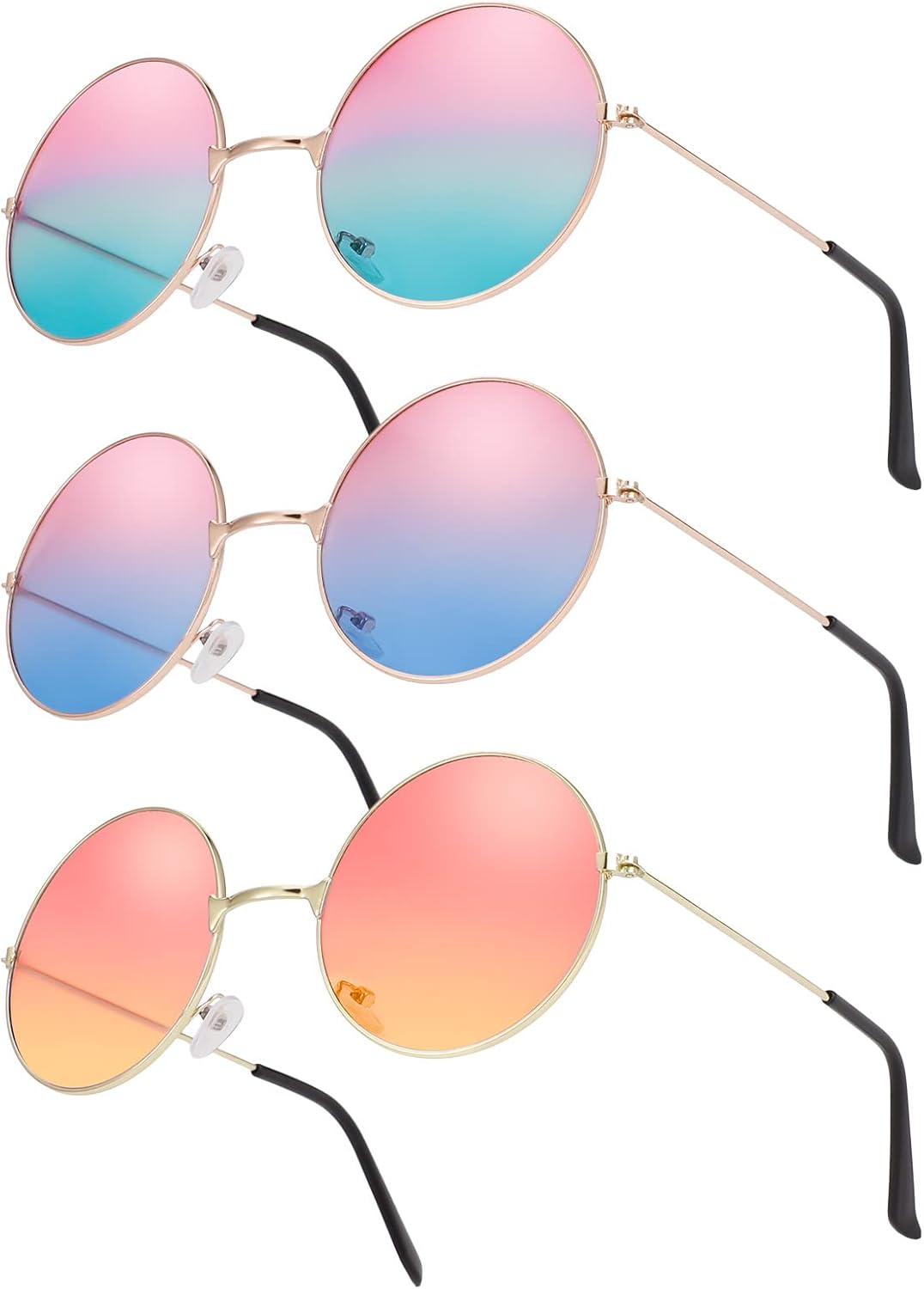Pinenuts 3 Pcs Hippy Specs Sunglasses, Retro Rave Glasses Round Novelty Festival Sunglasses 60's 70's Style Glasses Circle Glasses Fancy Dress Costume Accessories(Multi)