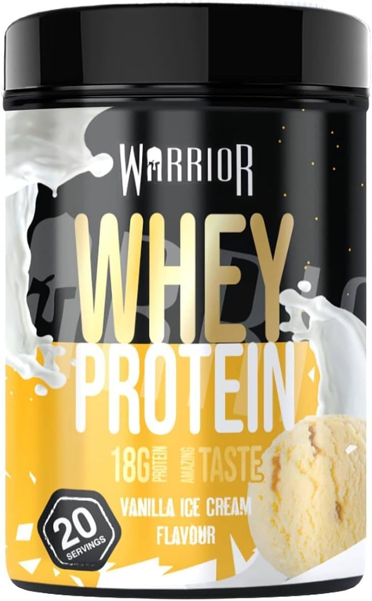 Warrior Whey Protein Powder 500g - Up to 36g* Protein per Shake – Low Sugar - Muscle Growth and Recovery Drink - Amazing Taste - 20 Servings - GMP Certified (Vanilla Ice Cream)