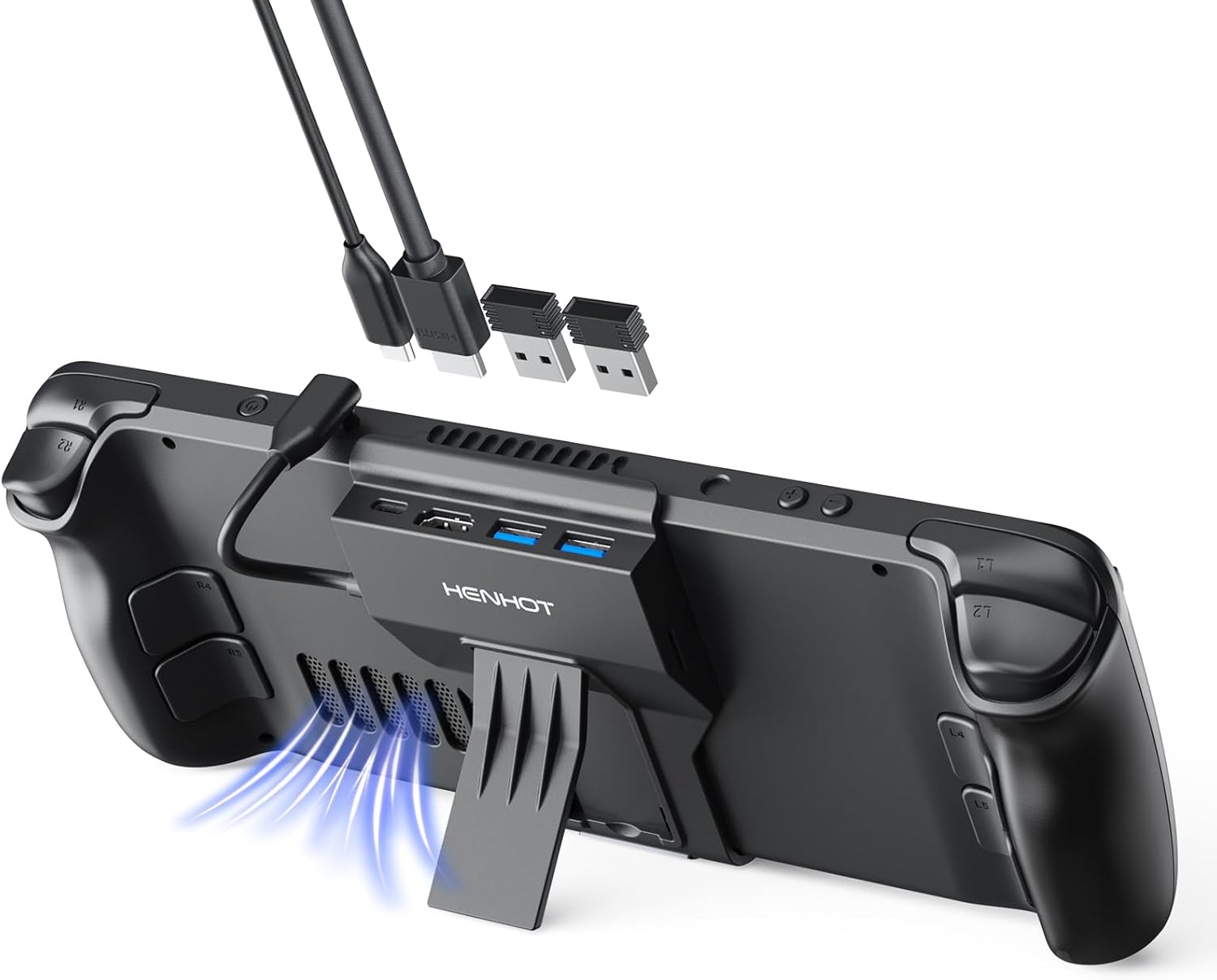 Steam Deck Dock, 4-Port USB C Hub with HDMI 2.0 4K@60Hz, Dual USB-A 3.0, 100W Max PD-in, Foldable Stand