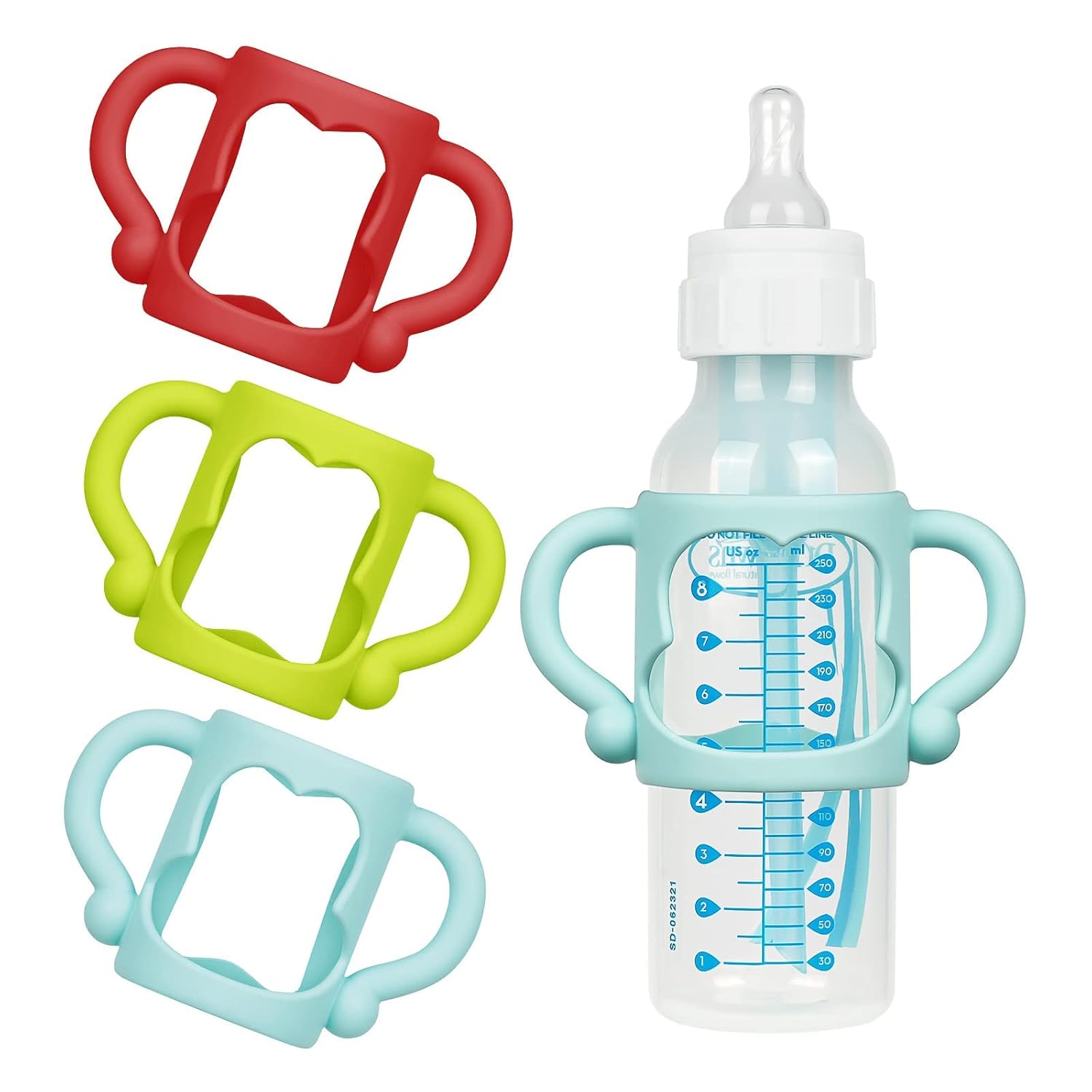 Silicone Baby Bottle Handles, 3PCS Bottle Handles for Dr Brown Narrow Bottles, Easy Grip Handles to Hold Baby Bottle, Easy Carry Handle Lightweight Bottle Handle (Red/Green/Blue)