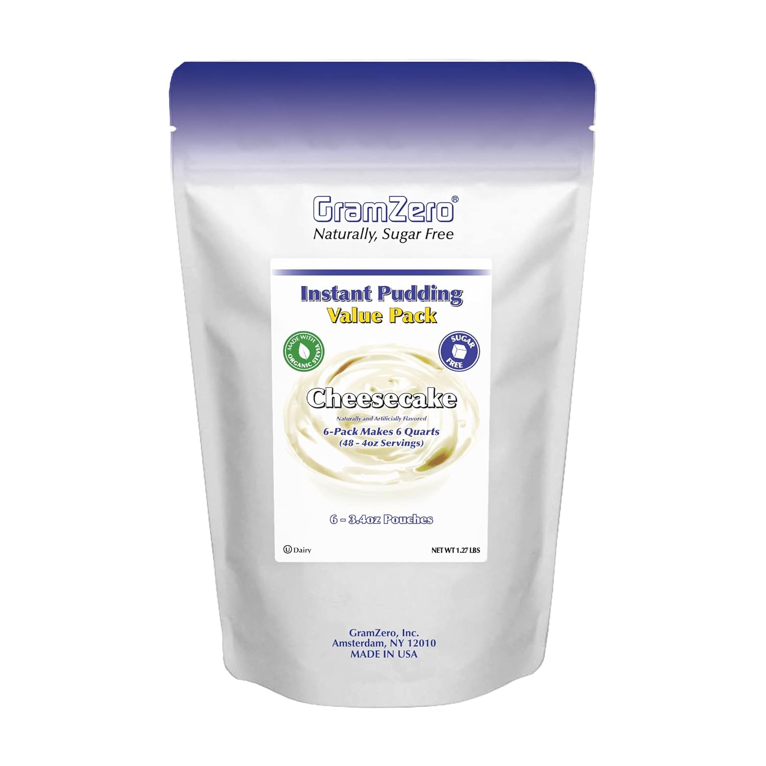 GramZero Cheesecake Sugar Free Pudding Mix 6-Pack, Great For Nutrition Club Meal Replacement Shakes, Low Calorie Dessert, Stevia Sweetened
