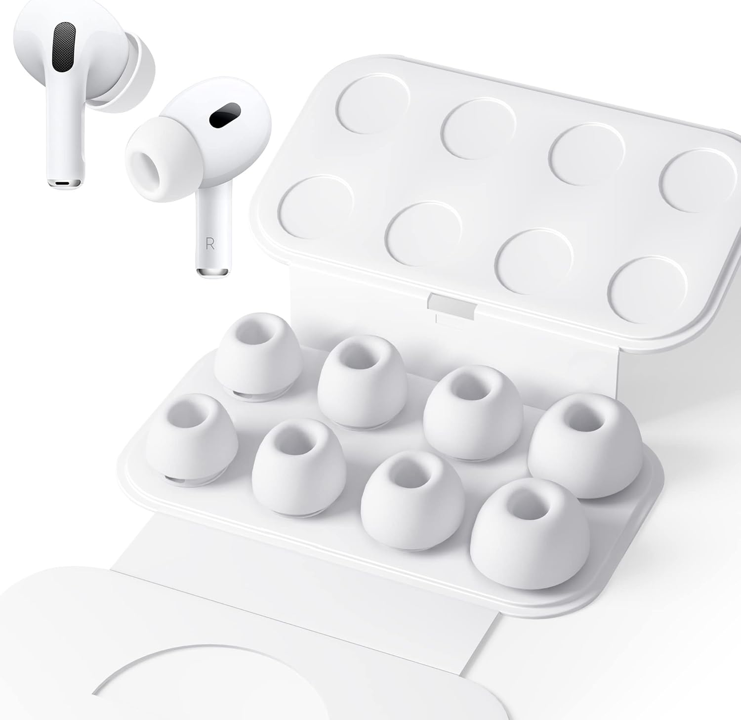 Seltureone 4 Pair Replacement Ear Tips for Airpods Pro/Airpods Pro 2 with Noise Reduction Hole（Same As The Original）, Anti-Slip Soft Silicone Airpods Pro Replacement Earbuds(Assorted Sizes，XS/S/M/L)