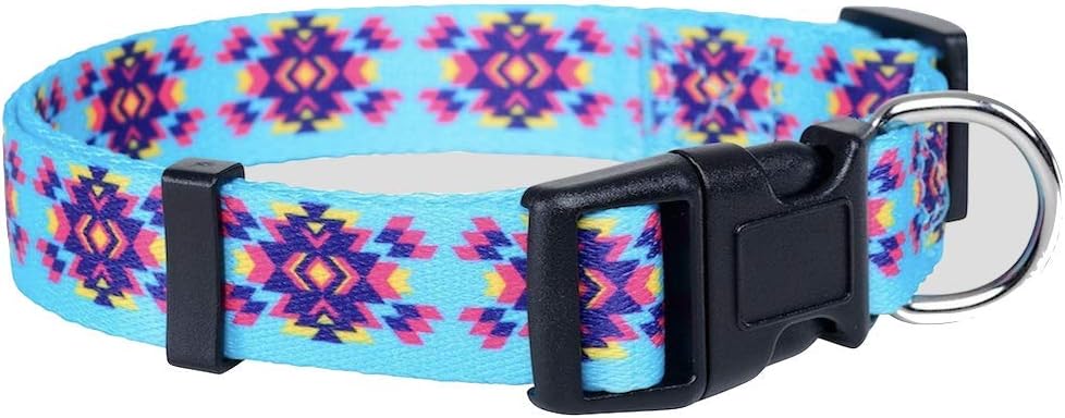 Native Pup Western Dog Collar, Cute Designer Aztec Tribal Pattern, Male Female (Large, Turquoise)