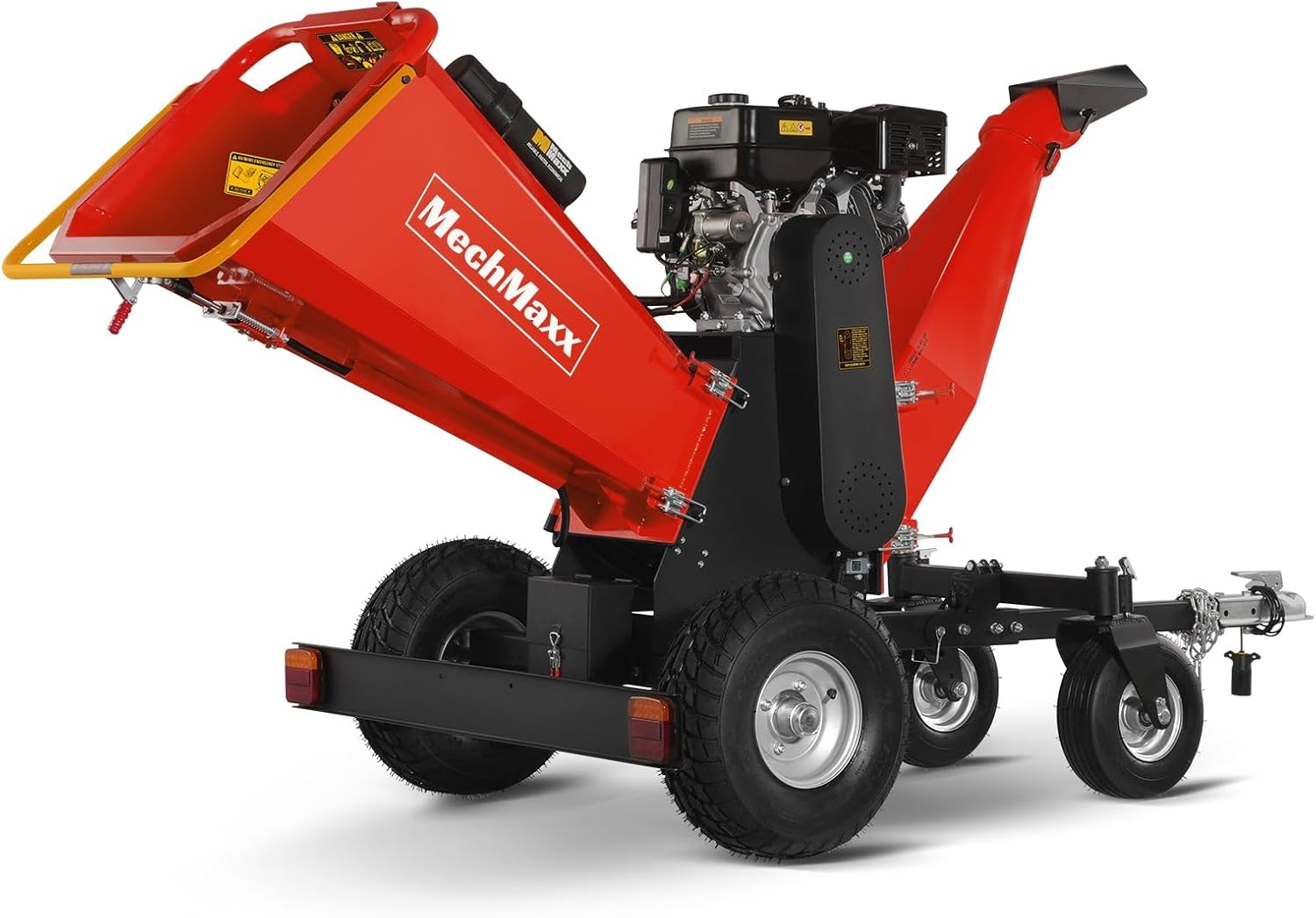 6'' Inch 420cc 15hp E-Start Gas Powered 4-Wheels Wood Chipper Shredder Mulcher with Towbar/Tail Light/Emergency Stop Button/Stop Bar,Model B150 (Red)