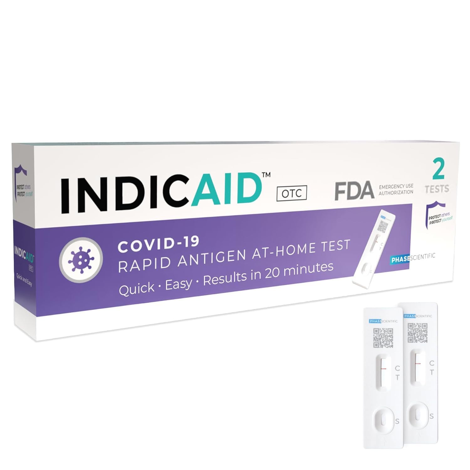 INDICAID COVID-19 Antigen Rapid Test, FDA EUA Authorized OTC COVID Home Test, 2 COVID Tests in a Individual Pack, Convenient for Both Home Use and Business Distribution, HSA/FSA Eligible, Easy to Use