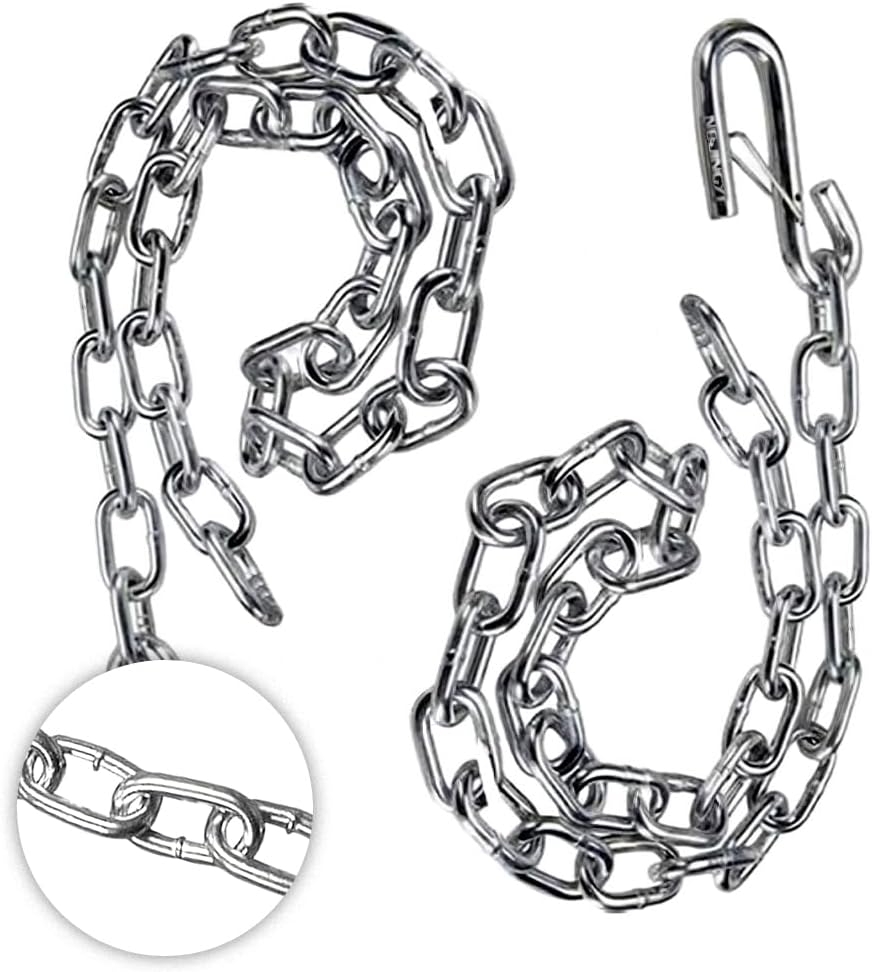 Trailer Hitch Safety Chain with S-Hook and Latch, Steel (Pair) (3000 lb)
