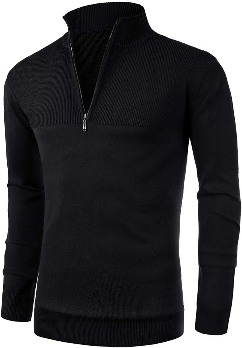 NITAGUT Mens Slim Fit Zip Up Mock Neck Polo Sweater Casual Long Sleeve Sweater and Pullover Sweaters with Ribbing Edge