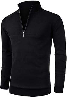 NITAGUT Mens Slim Fit Zip Up Mock Neck Polo Sweater Casual Long Sleeve Sweater and Pullover Sweaters with Ribbing Edge