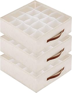 Tuza 3 Pack Sock Drawer Organizer Divider, 60 Cell Foldable Underwear Organizer for Dresser Drawers, Fabric Closet Organizers and Storage for Socks, Underwear, Ties, White