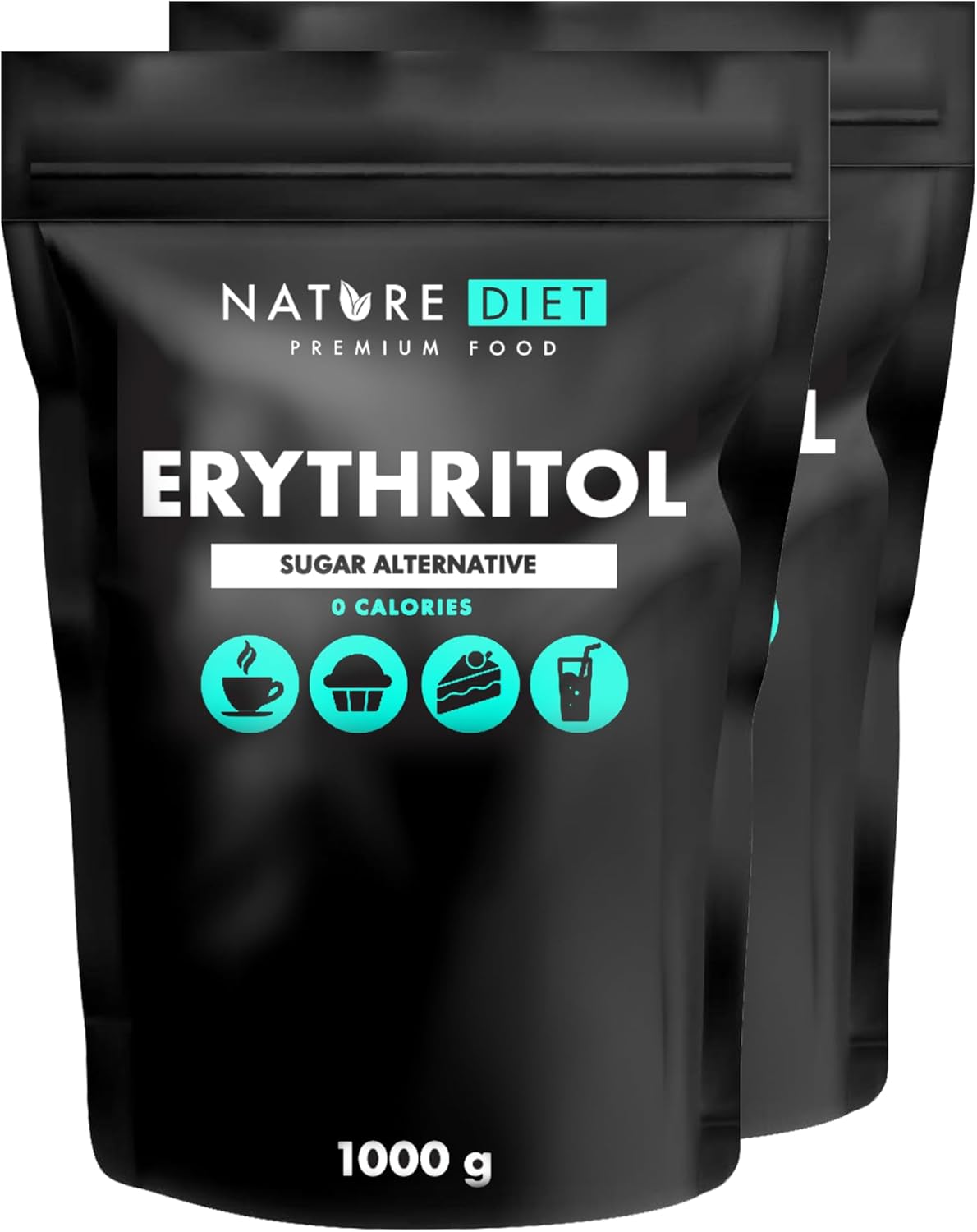 Nature Diet - Erythritol 2 x 1000 g Natural Sweetener Zero Calories Sugar Replacement Sugar Substitute