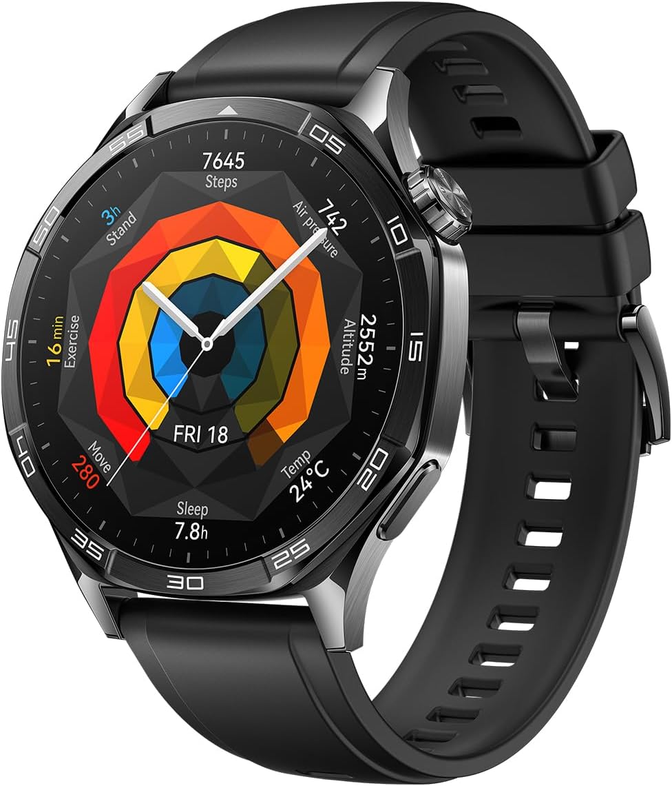 HUAWEI Watch GT 5 46mm Smartwatch, up to 14 Days Battery Life, All New Running and Cycling Sports Smart Watch, Sharp Edged Design, Health Tracking, Compatible with iOS and Android, Blue (Black)