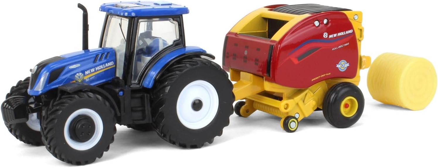 ERTL 1/64 New Holland T6.180 w/Roll-Belt 560 Round Baler & 6 Bales, 50 Years Round Baling, 2024 Farm Show 61002-Reg