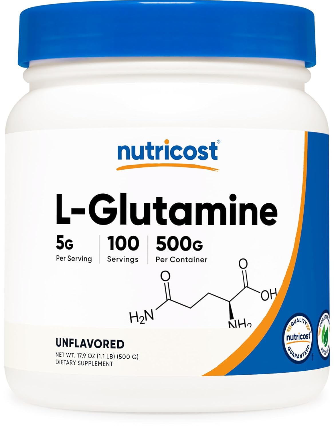 Nutricost L-Glutamine Powder (500 Grams) Unflavoured - Gluten Free & Non-GMO, 100 Servings