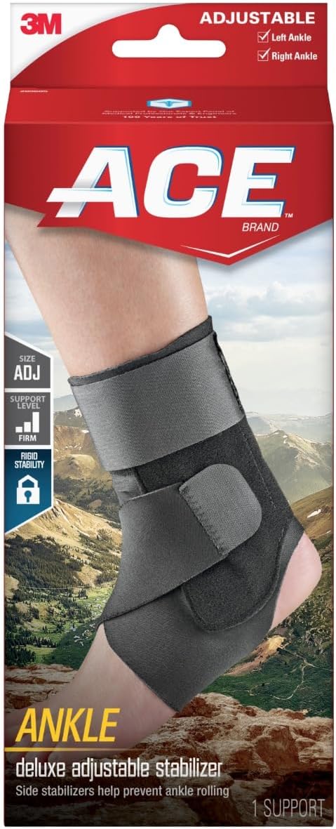 ACE Deluxe Ankle Stabilizer, Adjustable, Black, 1/Pack