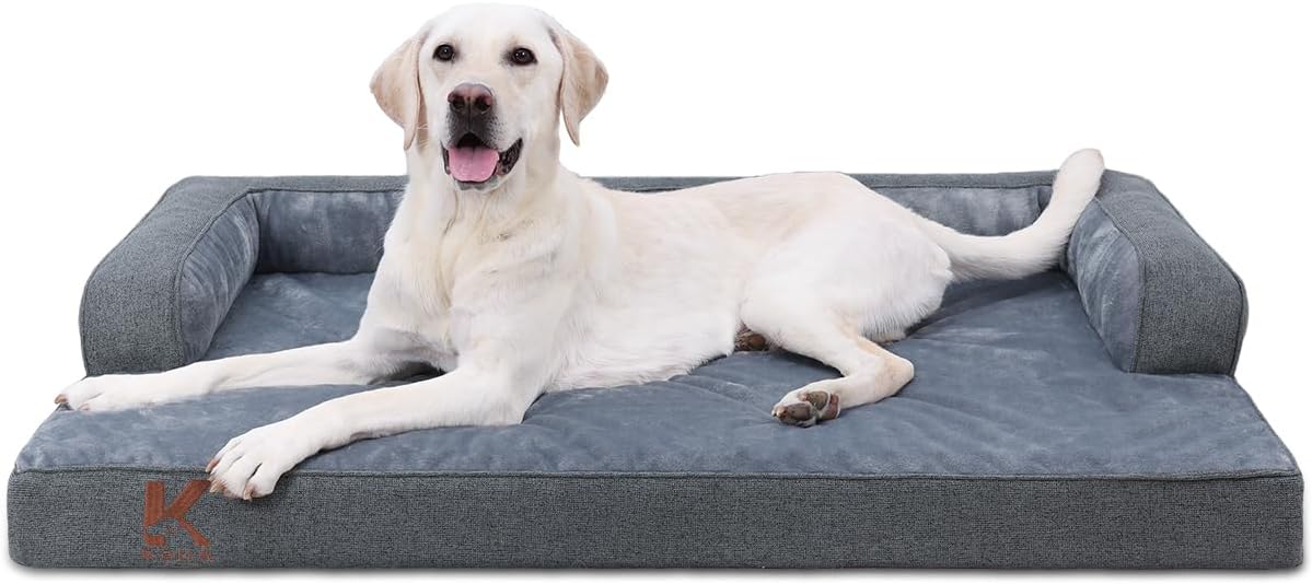KSIIA Washable Dog Bed XXL Senior Dog, Orthopedic Warm Soft Pet Sofa Waterproof Pet Couch with Sides, Non-Slip and Egg-Crate Foam Jumbo Beds with Removable Cover, 47x32Inch, Dark Grey