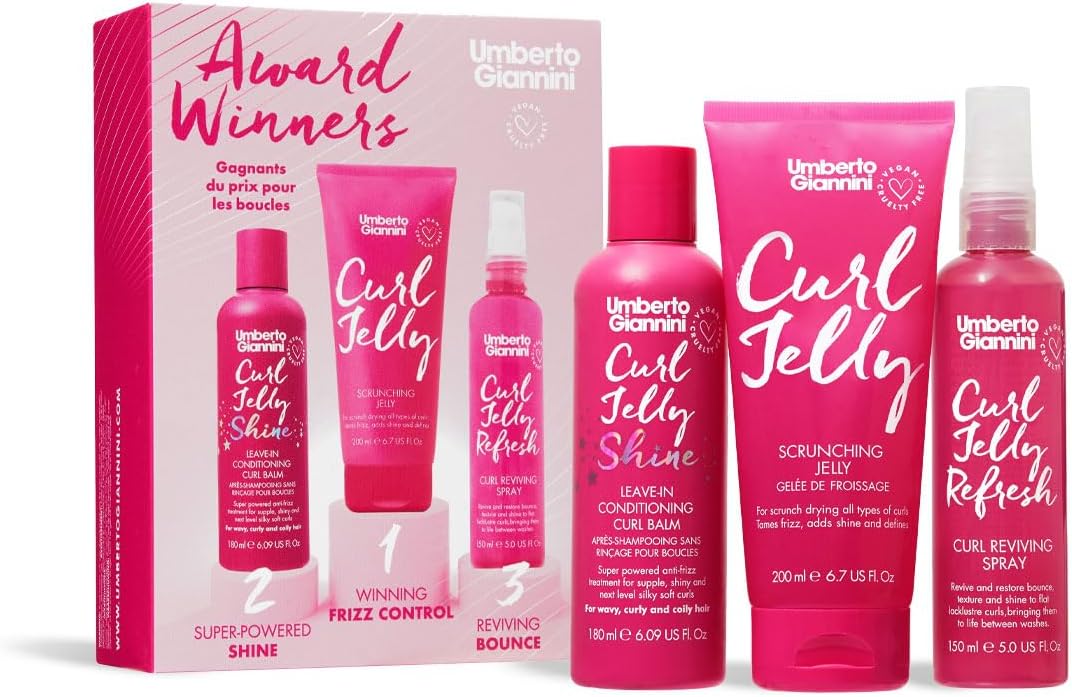 Umberto Giannini Award Winners Curl Styling (150ml Curl Jelly Shine, 200ml Scrunching Jelly, 150ml Jelly Refresh) Vegan & Cruelty Free