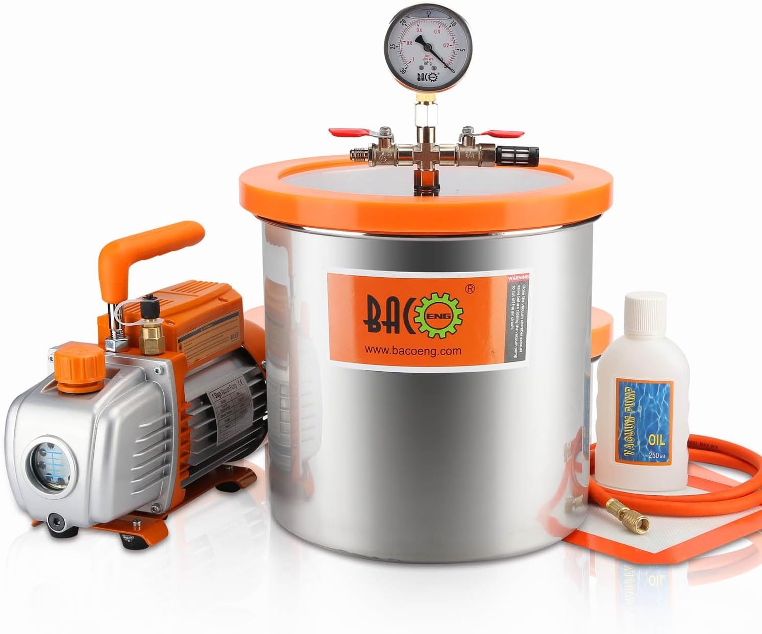 BACOENG 3 Gallon Vacuum Chamber Kit with 3.6 CFM 1 Stage Vacuum Pump, Degassing Chamber Kit with Acrylic Lid for Resin, Not for Making Fish Baits