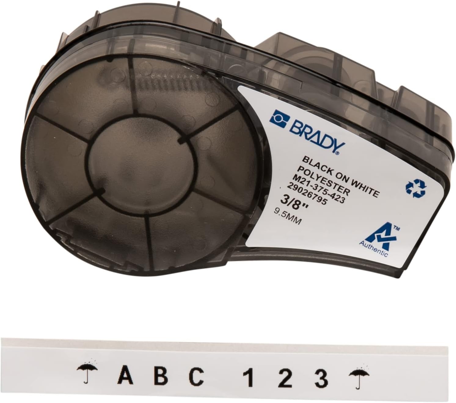 Brady Polyester Label Tape for Label Printers M210 & M211 – Industrial Multi-Purpose Labels for Harsh Environments – Black on White (9.53 mm x 6.4 m) – M21-500-423