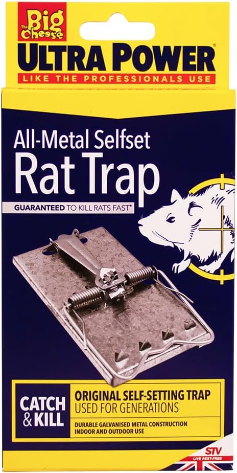 The Big Cheese Ultra Power All-Metal Selfset Rat Trap, Weatherproof, Galvanised Steel, Powerful Mechanism, Reusable, Self-Setting