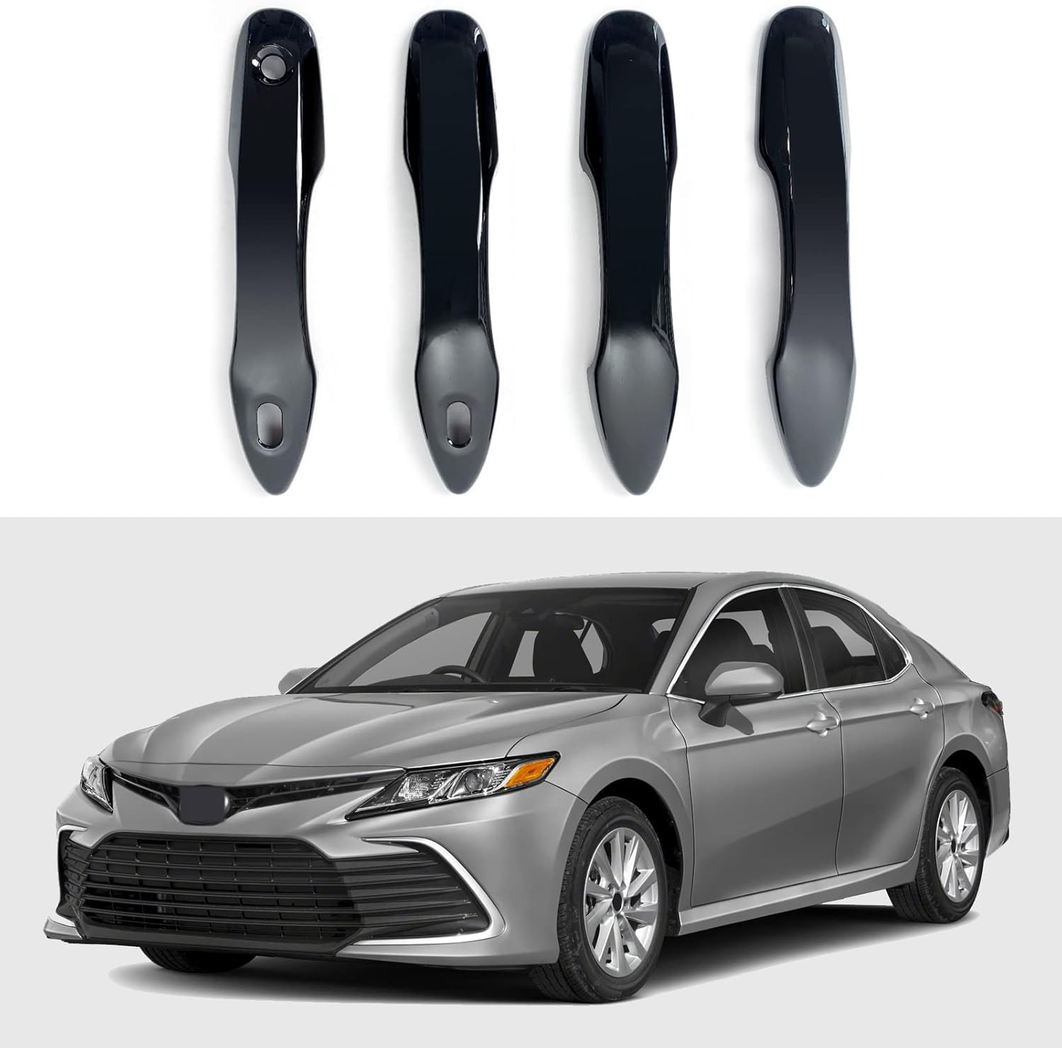 Door Handle Cover Trim Compatible with Toyota Camry 2018-2025 /Corolla 2019-2025 /Avalon 2019-2022 /Pruis Hatchback 2016-2024 Accessories Exterior Door Handle with 2 Smart Key Entry Holes Glossy Black