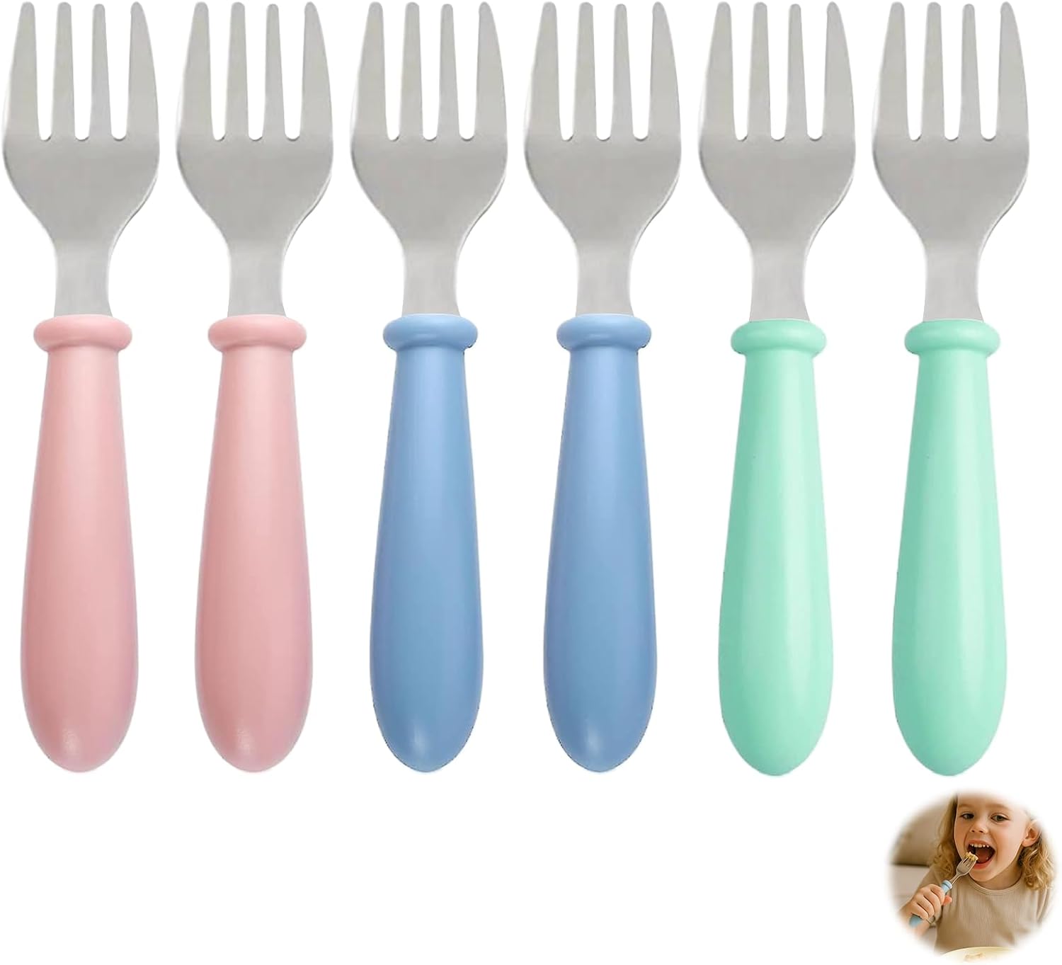 Kids Forks, Toddler Forks, Plastic Fork Toddler, 6 Pieces Baby Fork for Self Feeding and Training, Weaning Cutlery, Baby Cutlery Set 6 Months with Round Handle Safe Flatware