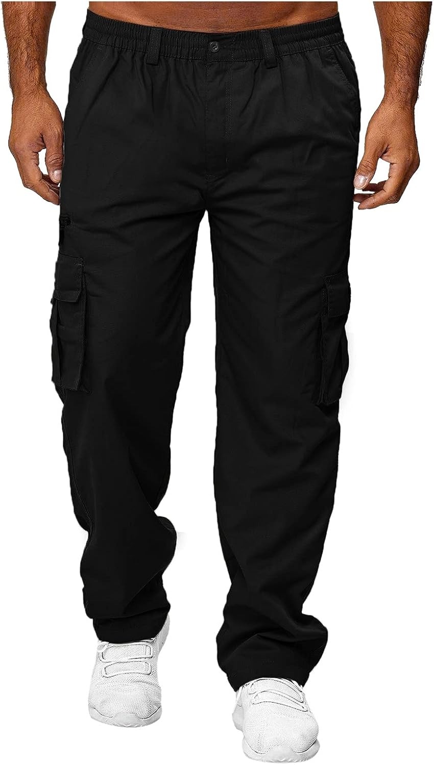 Mens Baggy Cargo Trousers Workwear Trousers Mens High Stretch Work Trouser With Zip Pockets Loose Fitting Sweatpants Outdoor Jogging Straight Legged Trouser Lightweight Breathable Walking Pants
