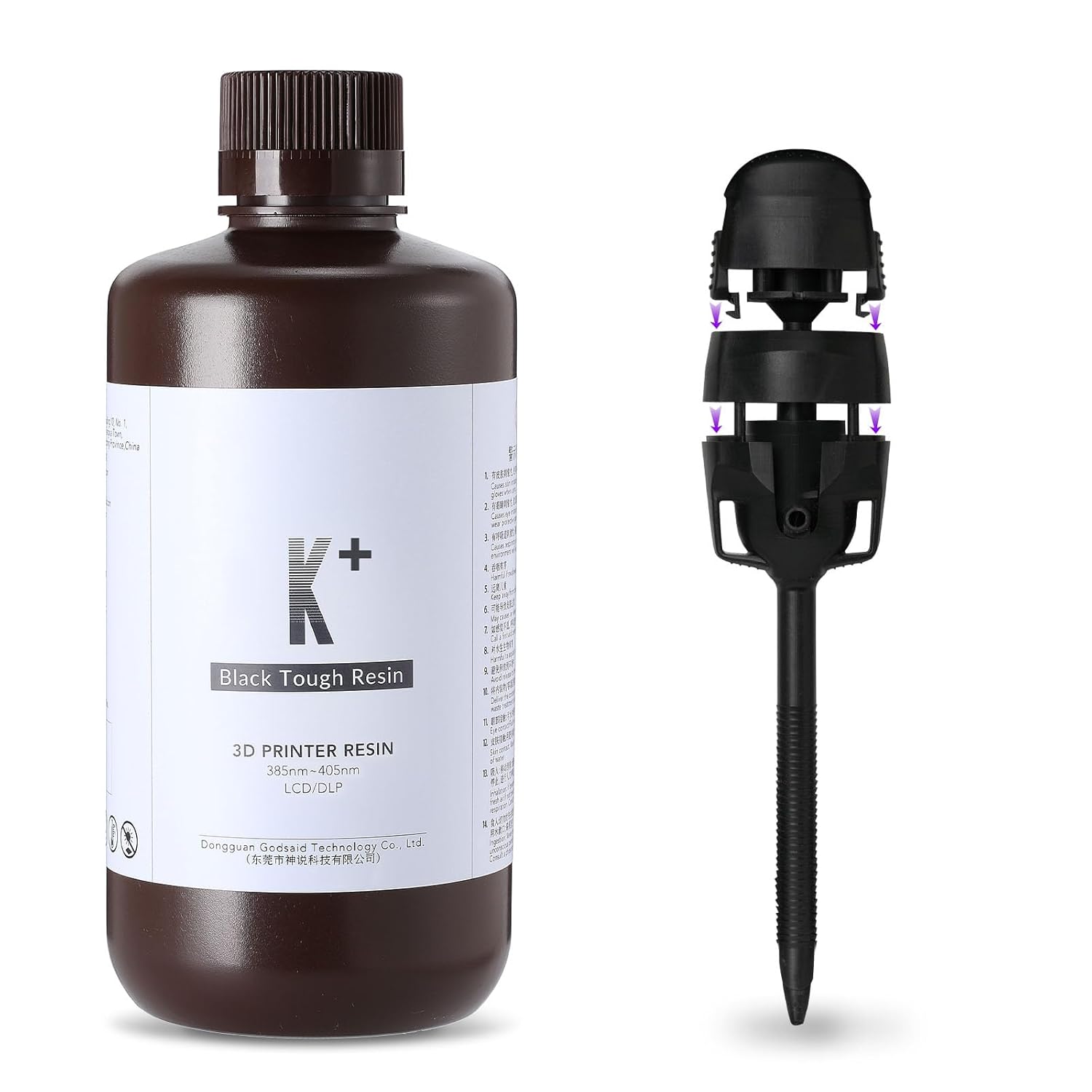 RESIONE Tough ABS-Like 3D Printer Resin, K+ High Precision 3D Printing Liquid with Low Water Absorption, Sharp Details and Scratch Resistance (K+ Pure Black 1KG)