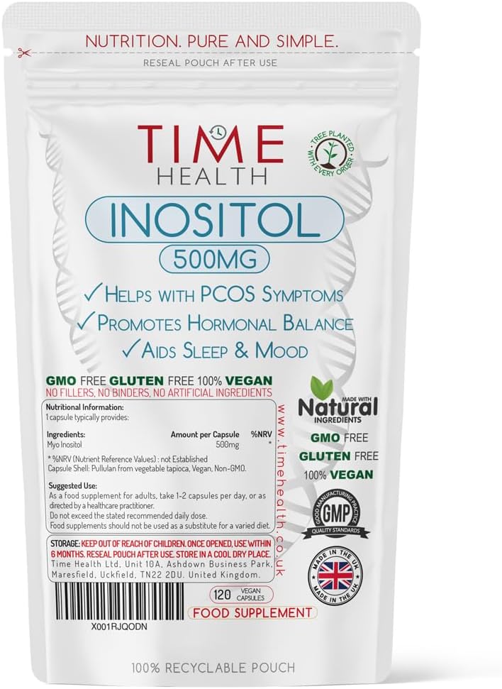 Inositol - 500mg x 120 Capsules - PCOS, Liver, Sleep & Mood Support - Pure Myo Inositol - UK Made Supplement - GMP Standards - Zero Additives