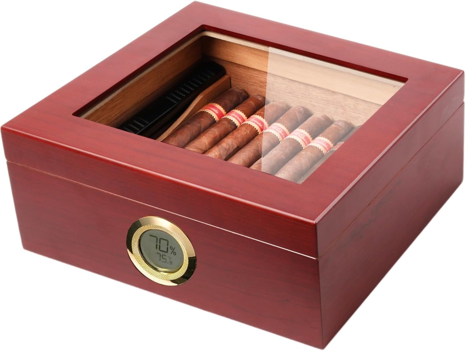 Premium Cigar Humidor for 25-50 Cigars - Cedar-Lined Cigar Box with Hygrometer and Humidifier for Optimal Humidity Control