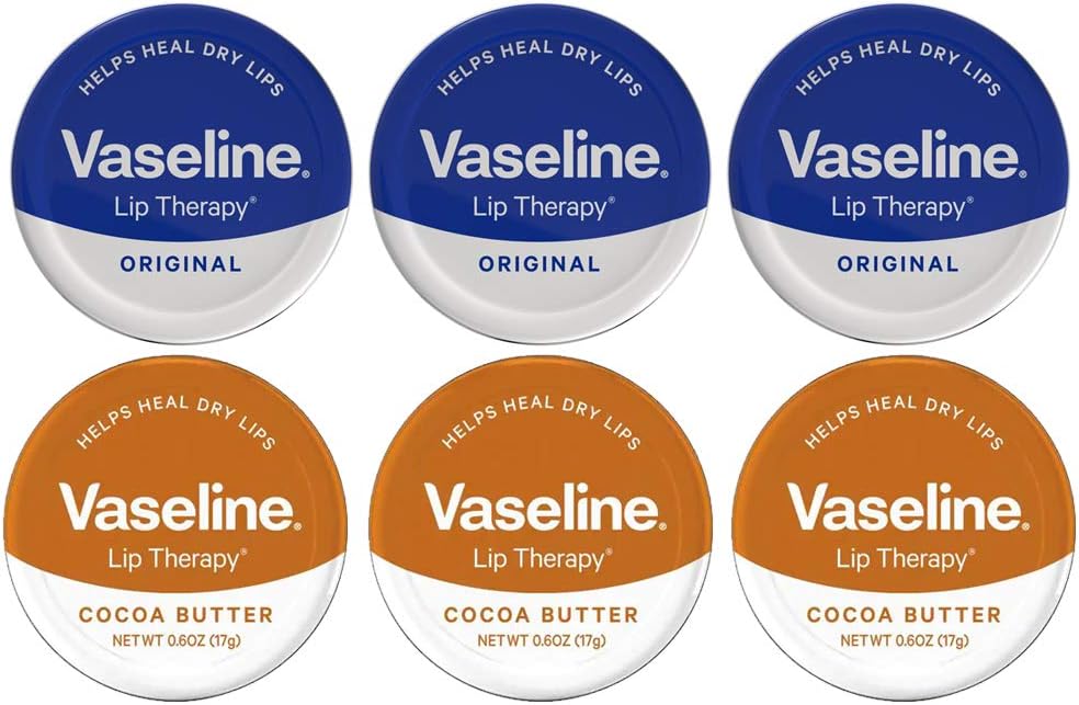 Vaseline Lip Therapy Lip Balm Tins 20g - 3 Original & 3 Cocoa Butter (Pack of 6)