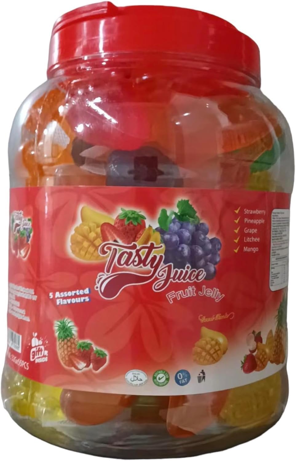 Tasty Juice Halal Vortex Jelly Pops Jelly Fruits TikTok Jelly Fruity Pops 32G x 55 Pcs Kids Birthday Parties Celebration 5 Assorted Flavours Strawberry, Grapes, Mango, Litchee, Pineapple