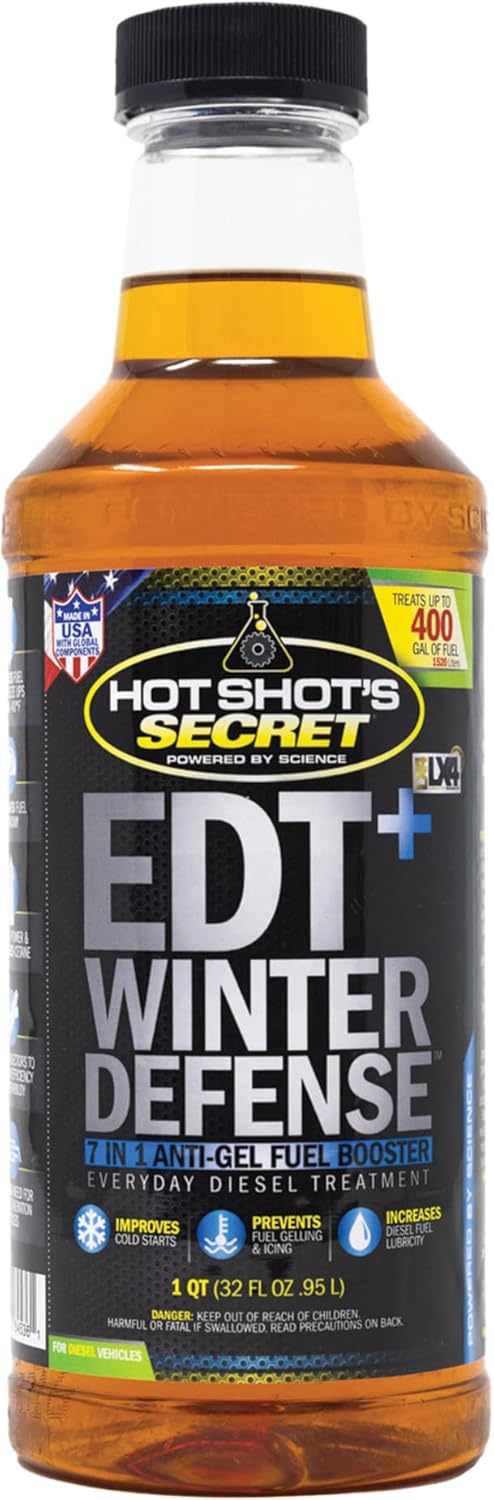 Hot Shot's Secret EDT+ Winter Defense 32oz, 7-in-1 Anti-Gel Diesel Fuel Additive – Prevents Gelling, Protects Fuel System, Diesel Additive Improves Cold Starts, Boosts Cetane