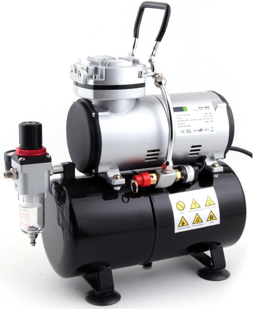 Fengda Airbrush Mini Compressor FD-186 with Powerful Constant Working Pressure/Strong Airflow/3L Air Tank, Regulator, Moisture trap for hobby, food decoration, body tattoo, graphic and so on
