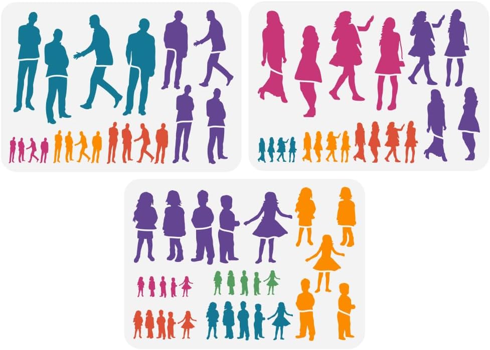 FINGERINSPIRE 3-Piece Human Figure Painting Stencil Set - 21x29.7cm PET Male & Female Figures - Reusable Wall Stencil