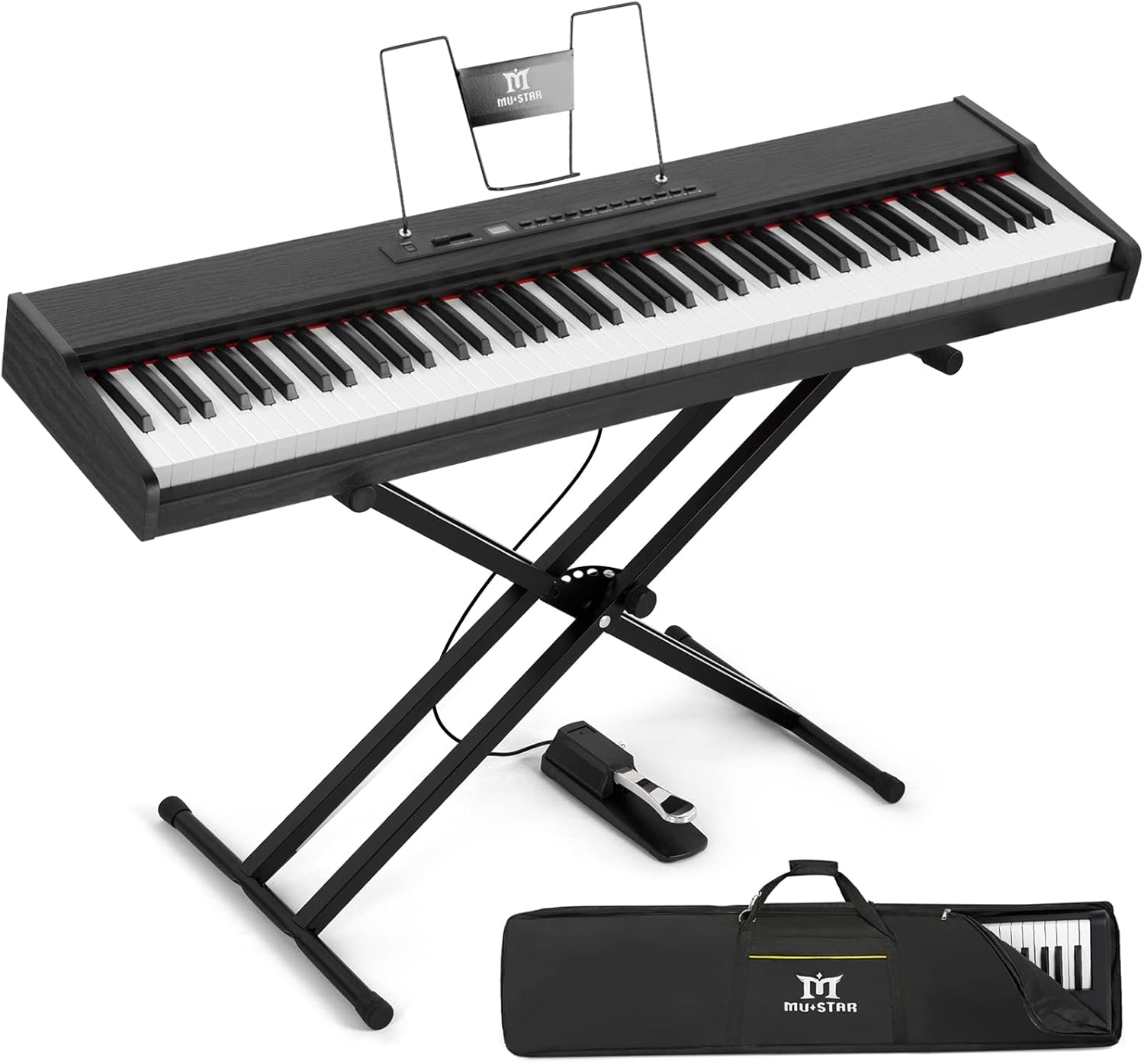 MUSTAR Digital Piano 88 Weighted Keys with Stand Touch Sensitivity, Full Size 88 Key Piano Keyboard Semi Weighted Electric Piano for Beginners, Wireless Connection, Portable Case, Sustain Pedal, Black