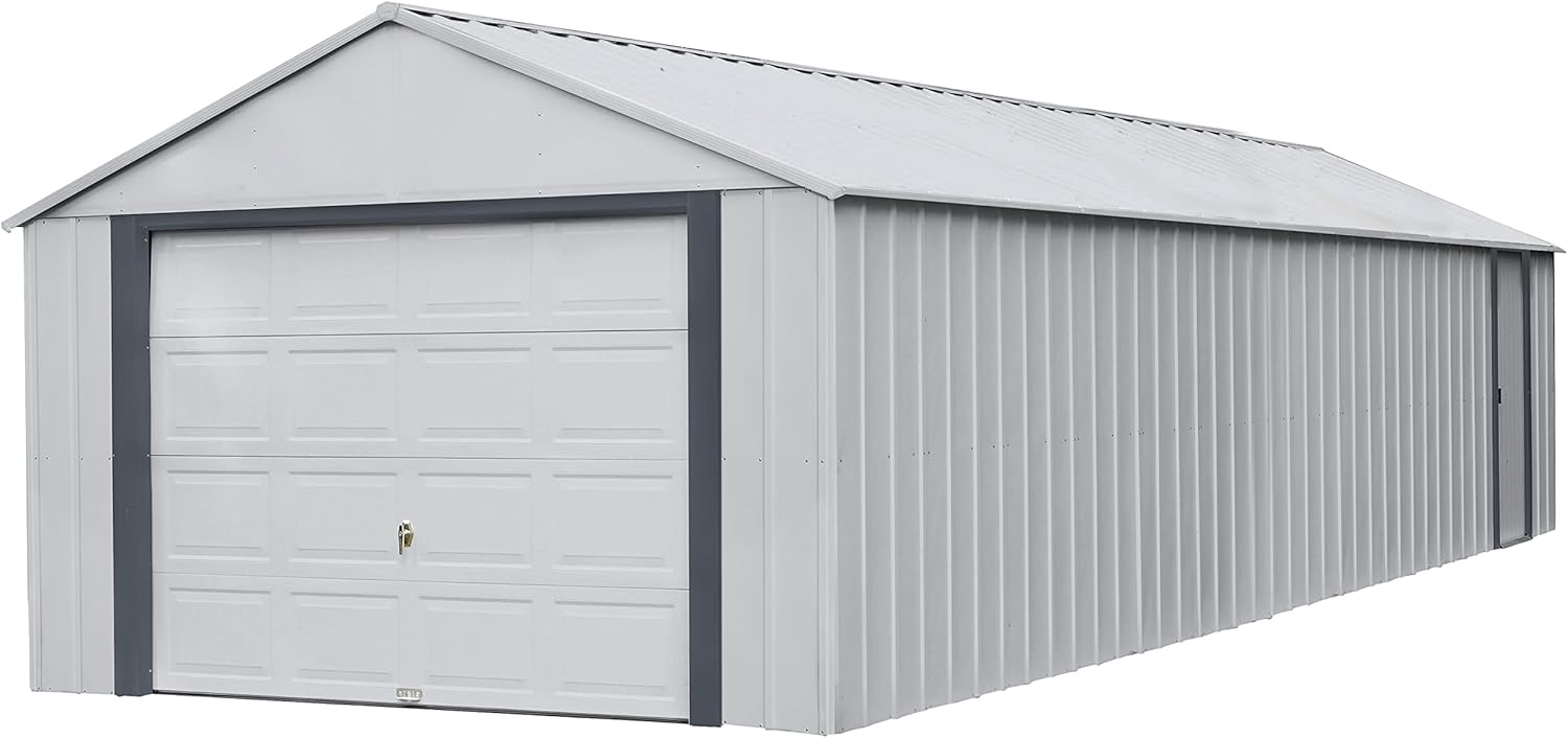 Arrow Shed 12' x 31' Murryhill Garage Galvanized Steel Extra Tall Walls Prefabricated Shed Storage Building, 12' x 31', Flute Gray