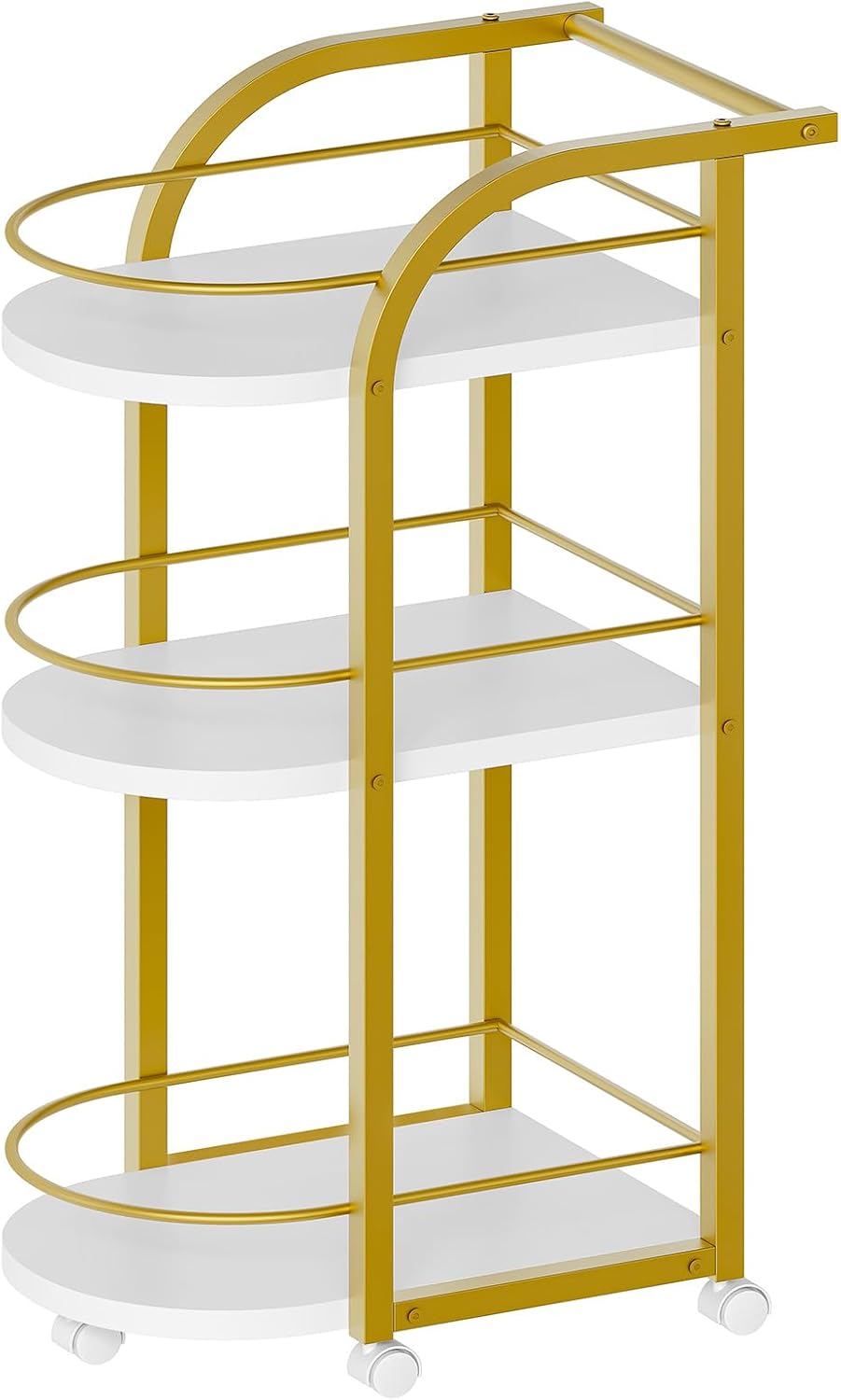 3-Tier Bar Cart, Home Bar Serving Cart with Fence and Wheels, for Dining Room, Living Room, Garden, Party, White and Gold BC06DW