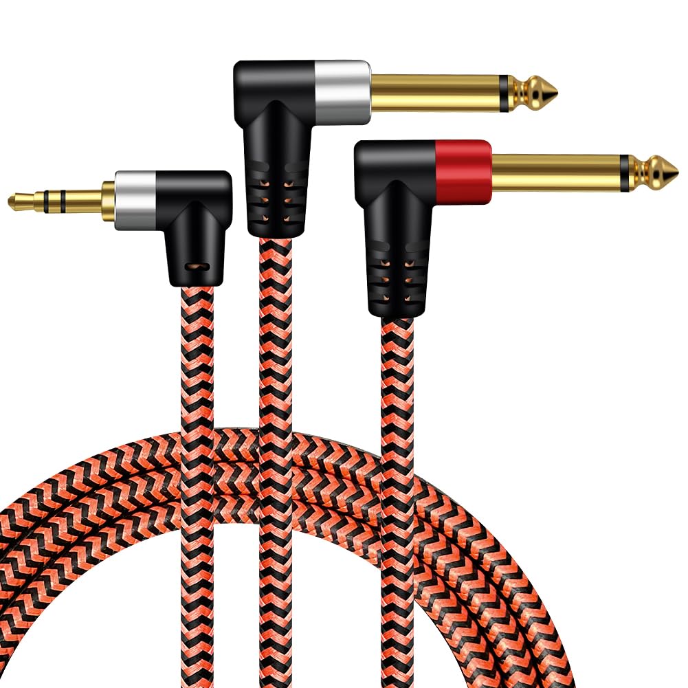 3.5mm to 6.35mm Cable,Youii 3.5mm 1/8" TRS to Dual 6.35mm 1/4" TS Mono Right Angle Stereo Y-Cable Splitter Cord Compatible for iPhone, iPod, CD Players,Home Stereo Systems. (3m)