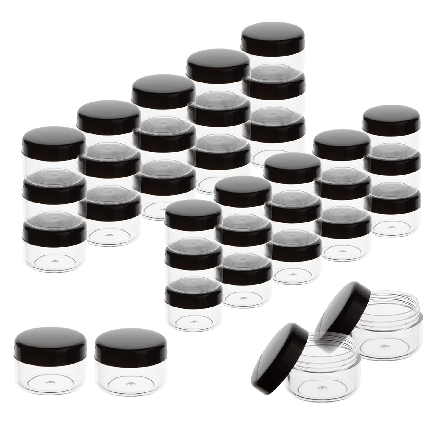 ZEJIA 3 Gram Sample Containers with Lids, 200 Count Tiny Sample Jars, 3ML Makeup Cosmetic Containers for Lip Balms, Lotion, Powder, Beauty Products(Black Lids)